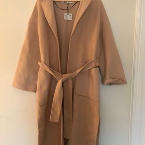 NWT Zara Wool Tan Cream Wrap Coat Medium